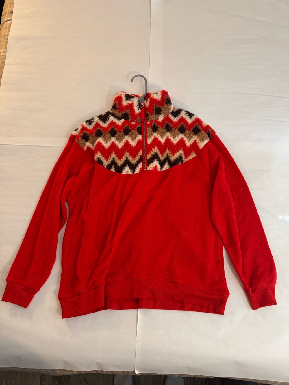 aerie Red Half-Zip Pullover with Chevron Sherpa Yoke